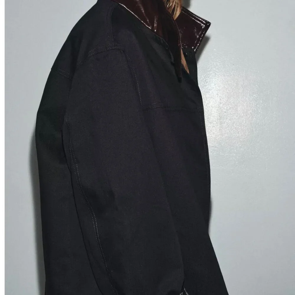 ZARA ZW Collection Contrast Collar Jacket – Black/Brown | EU Chic | New (No Tags - Picture 7 of 7